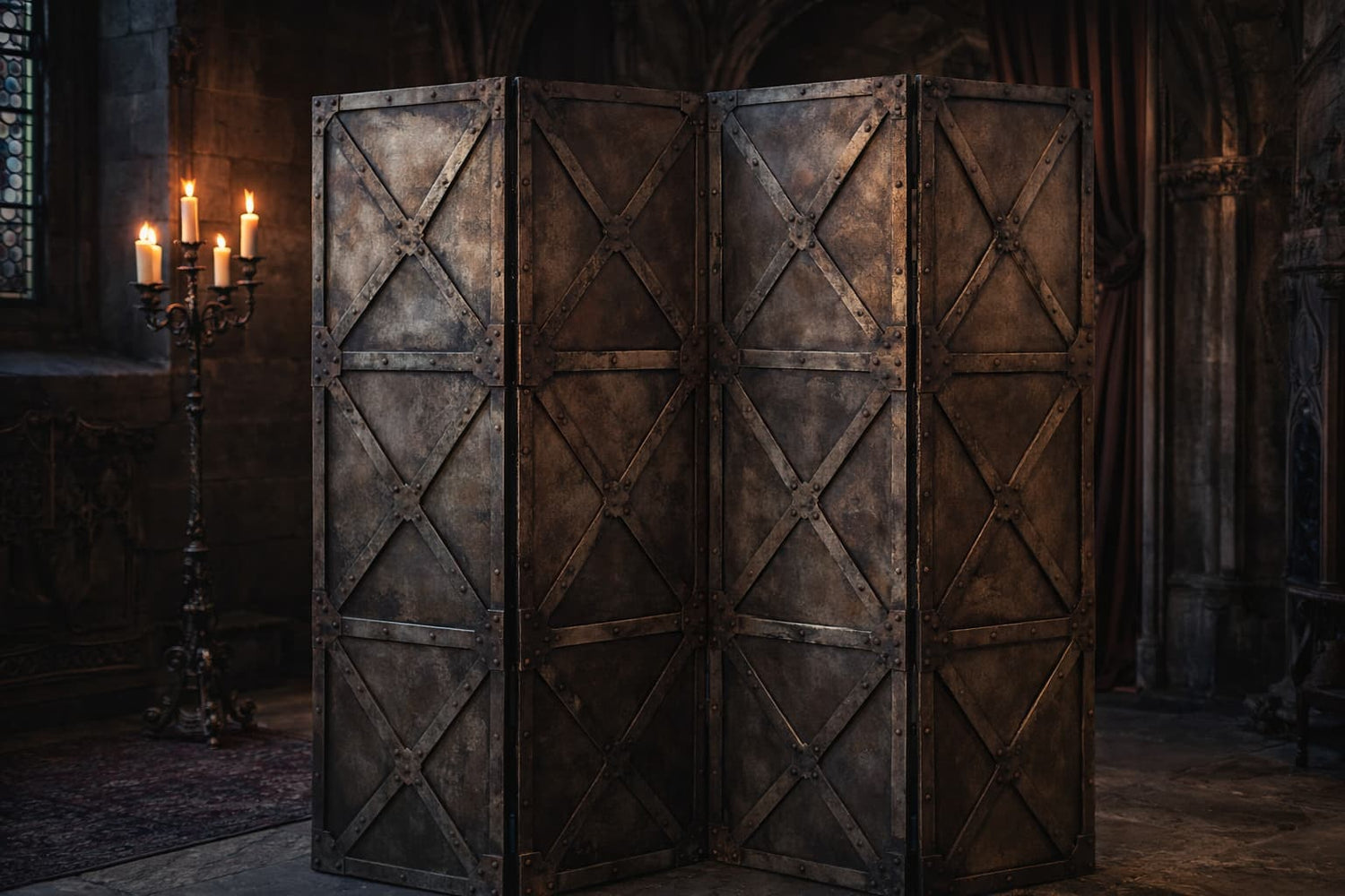 Paravent décoratif bois effet métal patiné — décoration industrielle artisanale Sel d'Embrun