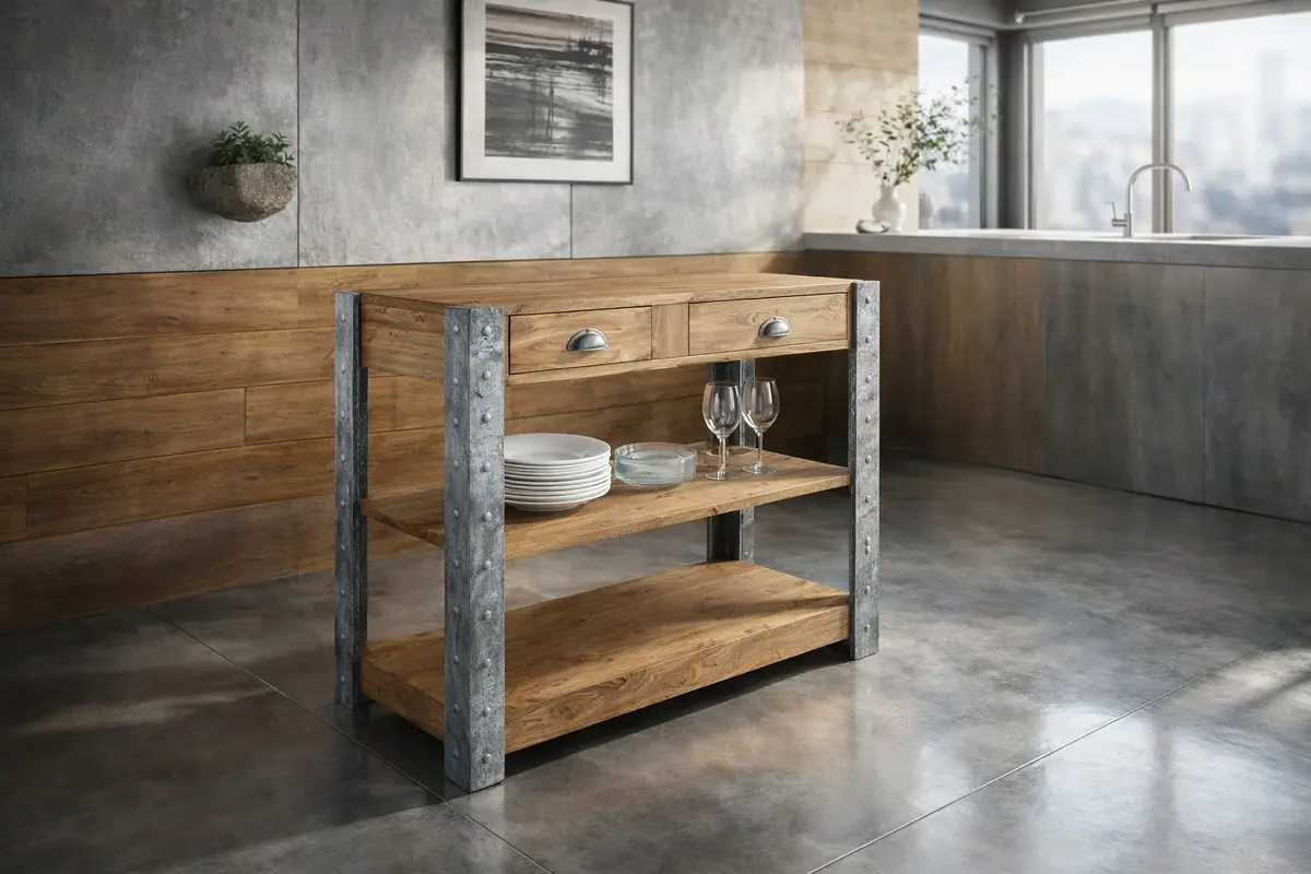 Console industrielle bois effet métal, Sel d'Embrun